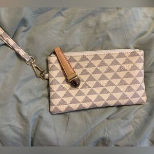 Neutral Geometric Wristlet Clutch in Cream and Tan